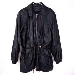 Vintage DAMSELLE Leather Jacket LARGE Black Lambskin Coat